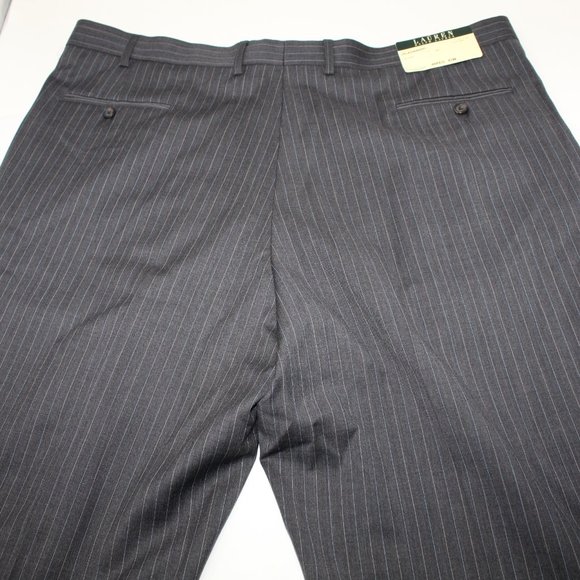 LAUREN Ralph Lauren Green Label Pleated NWT Mens 43 x 30 Gray Striped Wool Pants - Picture 2 of 8